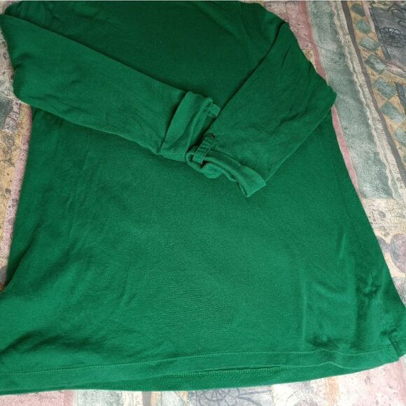 August Silk XL 100% Cotton Green Roll-tab Sleeve 1/4 Button Women's Top - Picture 3 of 8